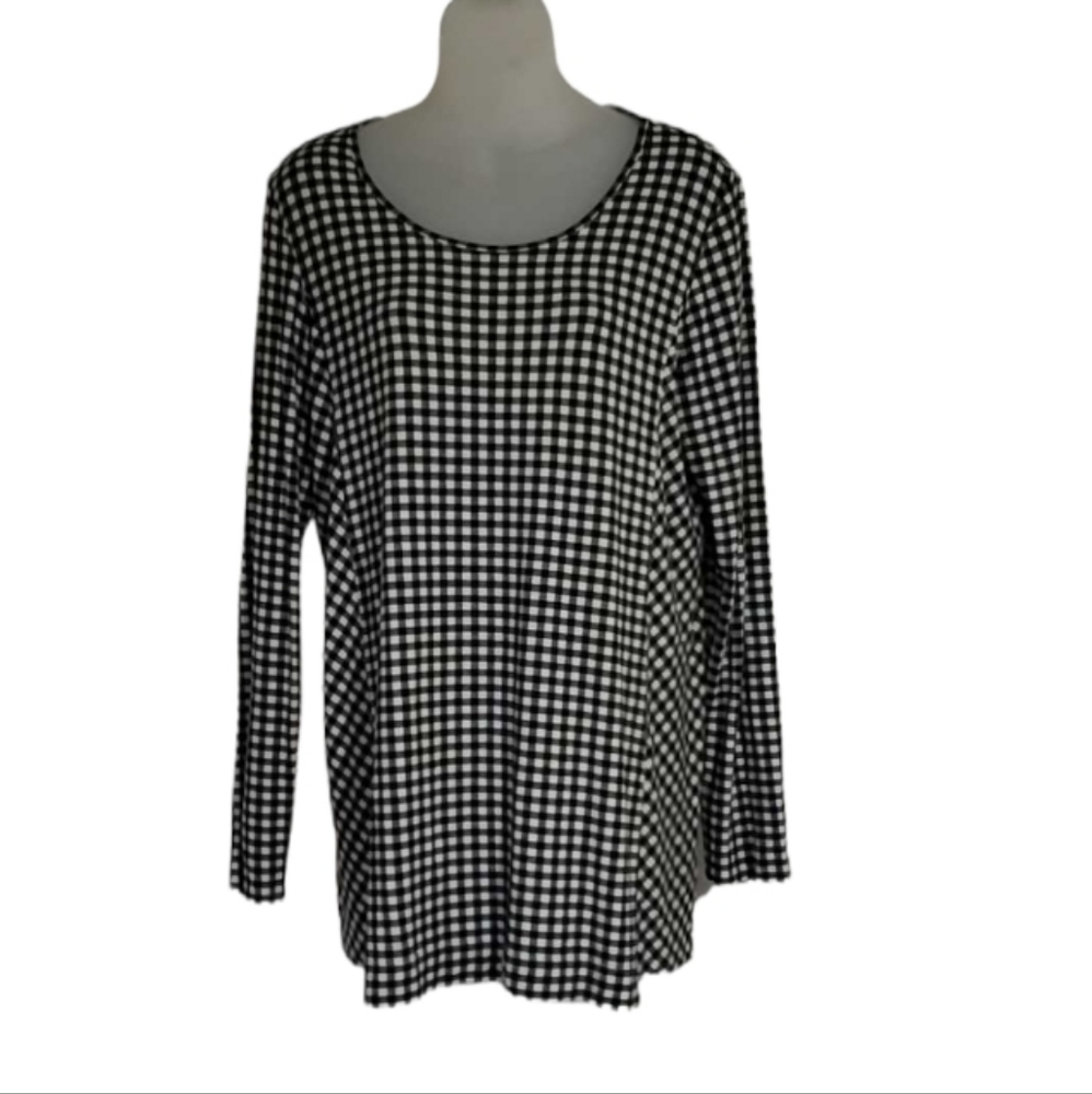 J. JILL Wherever Collection Black & White Long Sleeves Checked Pullover Shirt